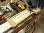 The truss rod routing sled in action